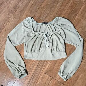 Nasty Gal Light Green Ruched Long Sleeve Blouse